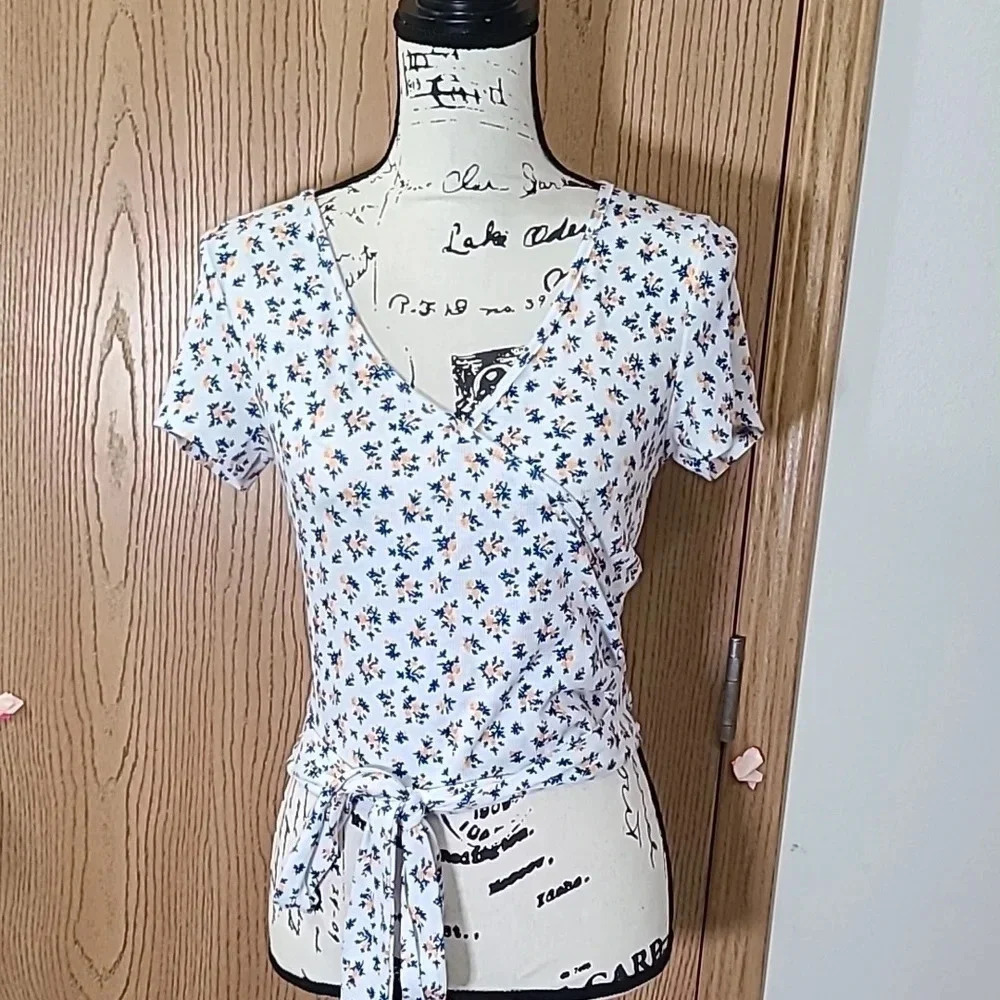 Shein floral shabby chic tie waist v-neck t-shirt